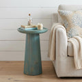 19 Inch Teal Blue Solid Wood Round Pedestal End Table