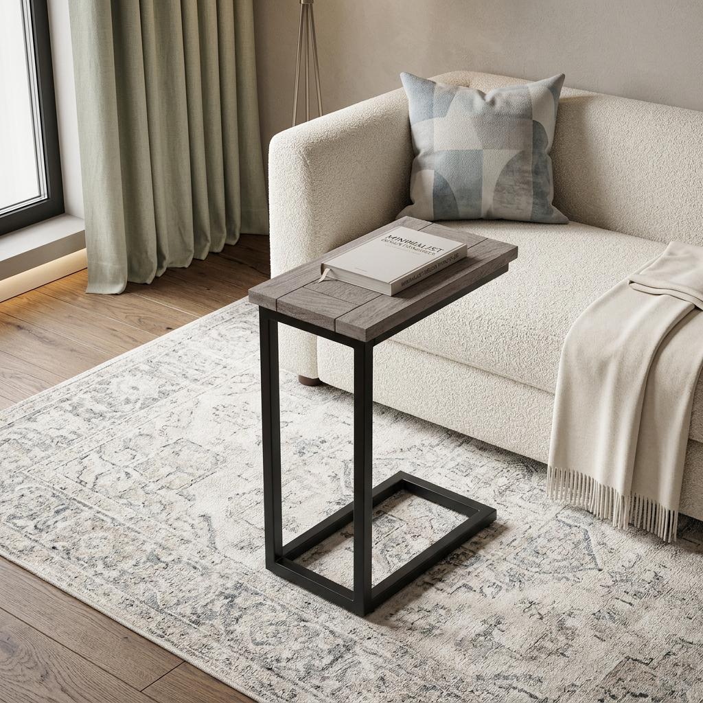 24 Inch Natural and Black Distressed Solid Wood and Iron End Table