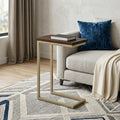 24 Inch Glossy Dark Brown and Gold Solid Wood and Iron End Table