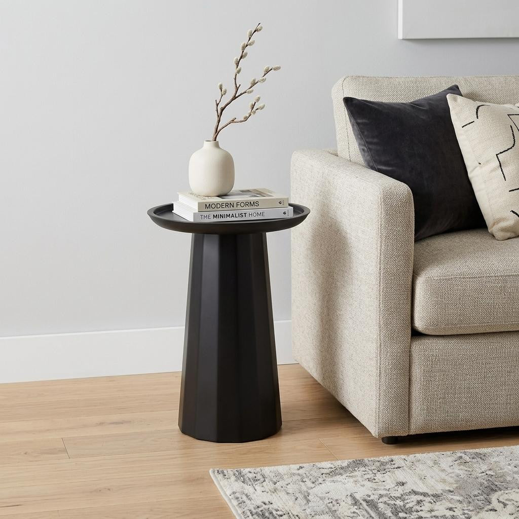 19 Inch Black Solid Wood Round Pedestal End Table