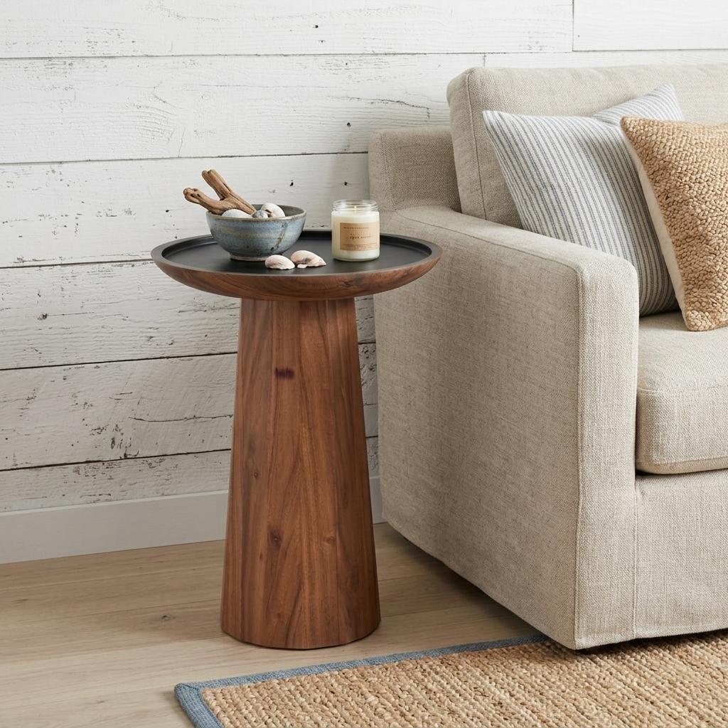 19 Inch Brown Solid Wood Round Pedestal End Table