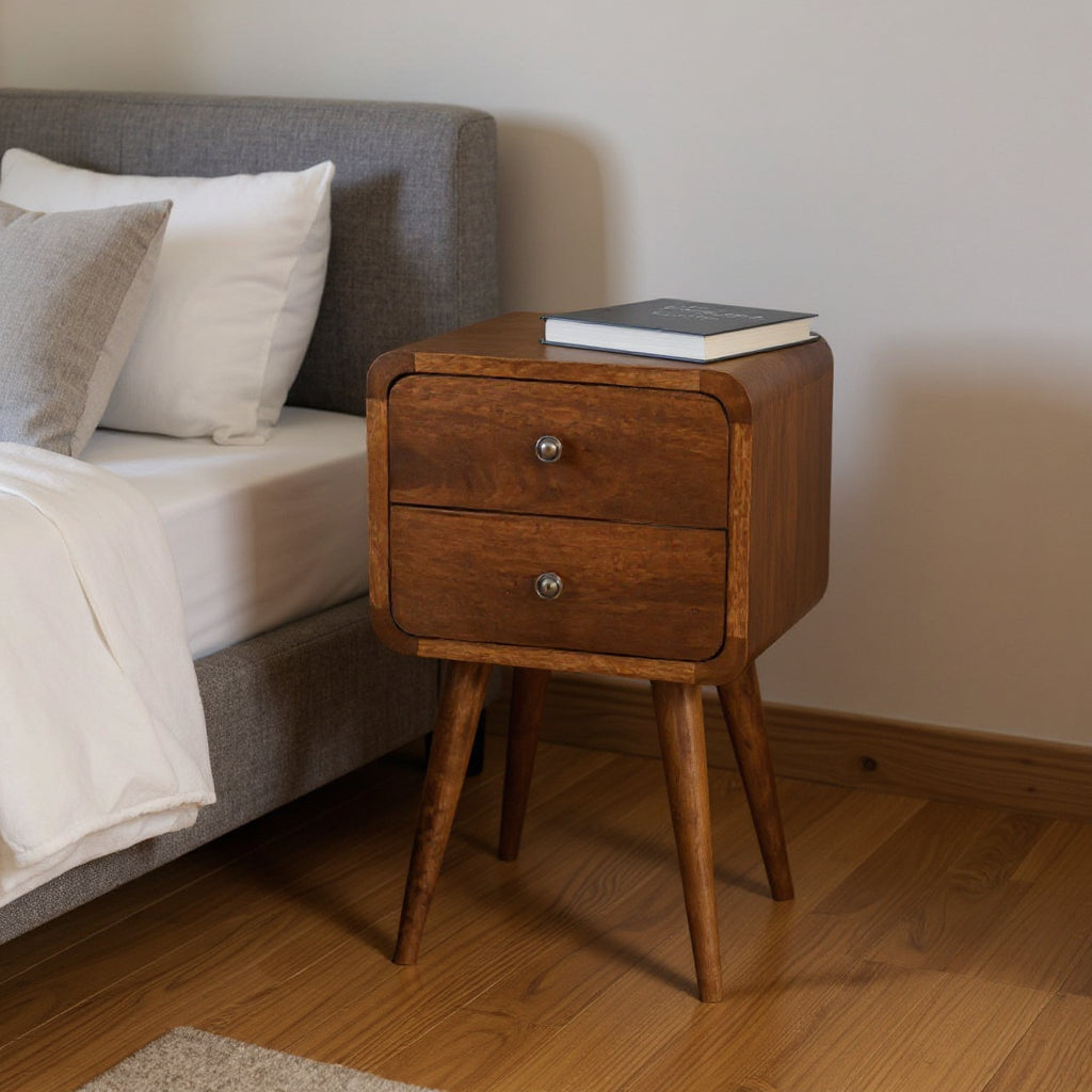 22 Brown Solid Wood Two Drawer Nightstand
