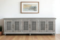 111 Gray Distressed Solid Wood Carved Floral Sideboard with Six Doors