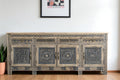 102 Natural And Black Distressed Solid Wood Carved Geometric Four Drawer Sideboard