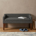 50 Inch Dark Gray and Brown Fabric and Wood Upholstered Bench