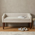 50 Inch Beige and Brown Fabric and Wood Upholstered Bench