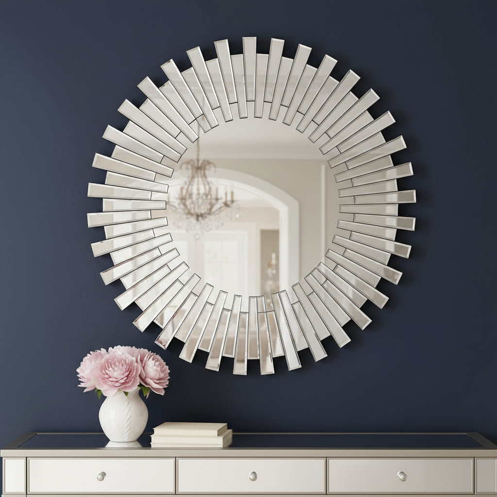 18 Silver Glass Sunburst Framed Accent Mirror