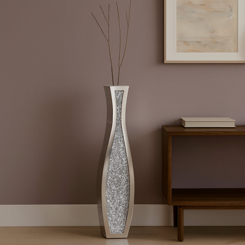 36 Silver Faux Crystal And Mirrored Glass Floor Vase