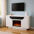 66 White Ribbed Wood Electric Storage Cabinet Fireplace With LED And Speaker