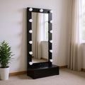 74 Black Wood Lighted Freestanding Framed Full Length Mirror