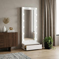 74 White Wood Lighted Freestanding Framed Full Length Mirror