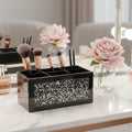 8 Black And Silver Glass Six Section Accessory Box With Faux Crystals