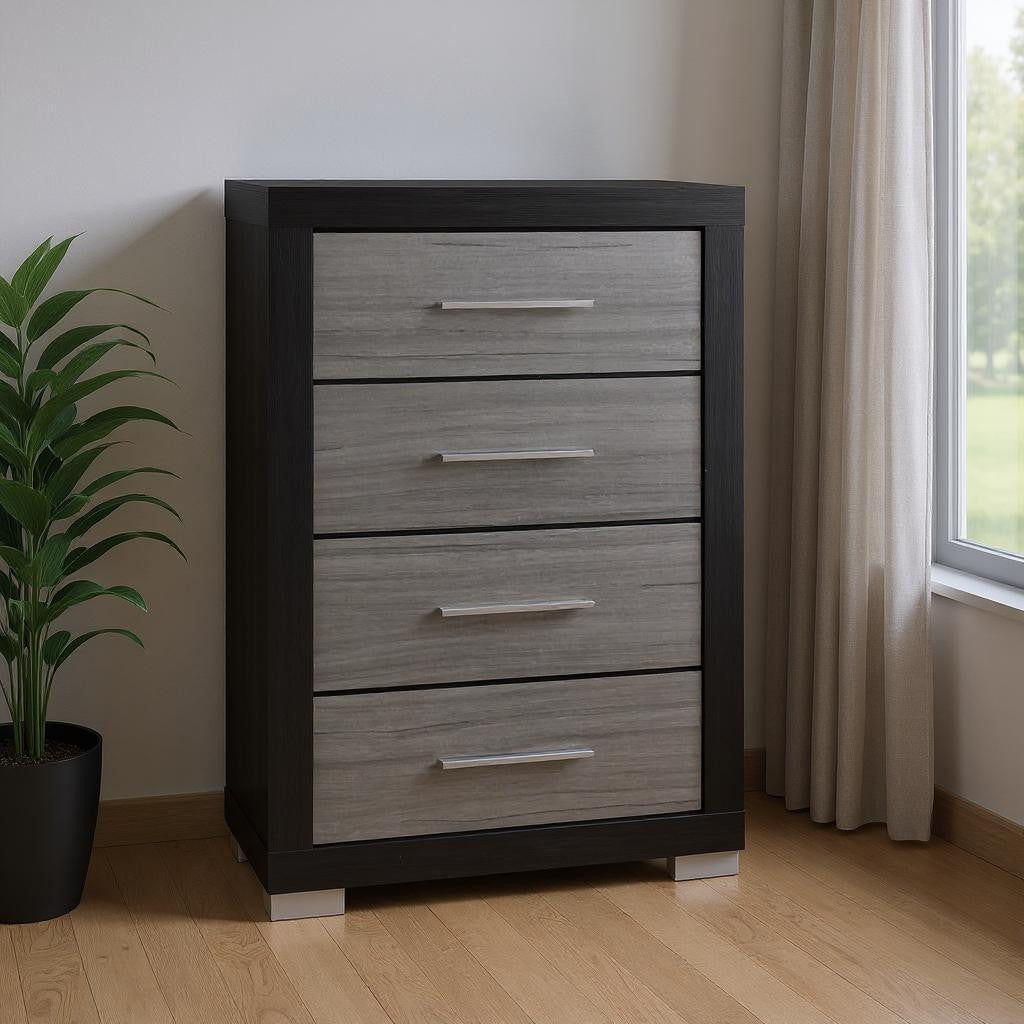31 Black And Gray Wood Four Drawer Dresser