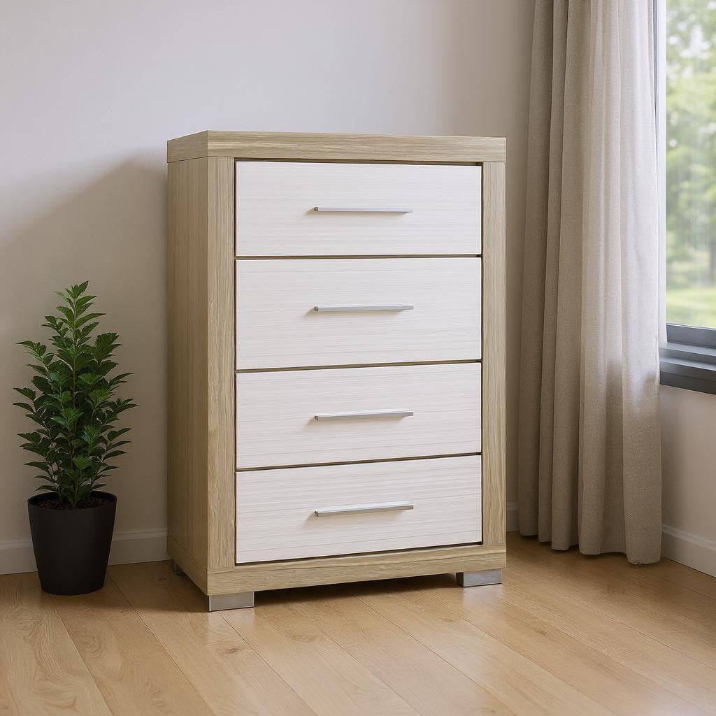 31 Natural And White Wood Four Drawer Dresser