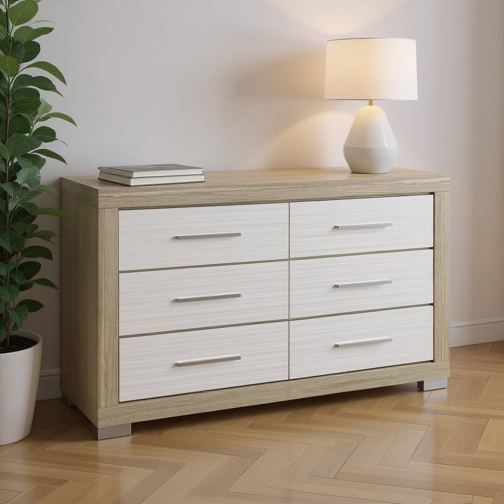 63 Natural And White Wood Six Drawer Double Dresser