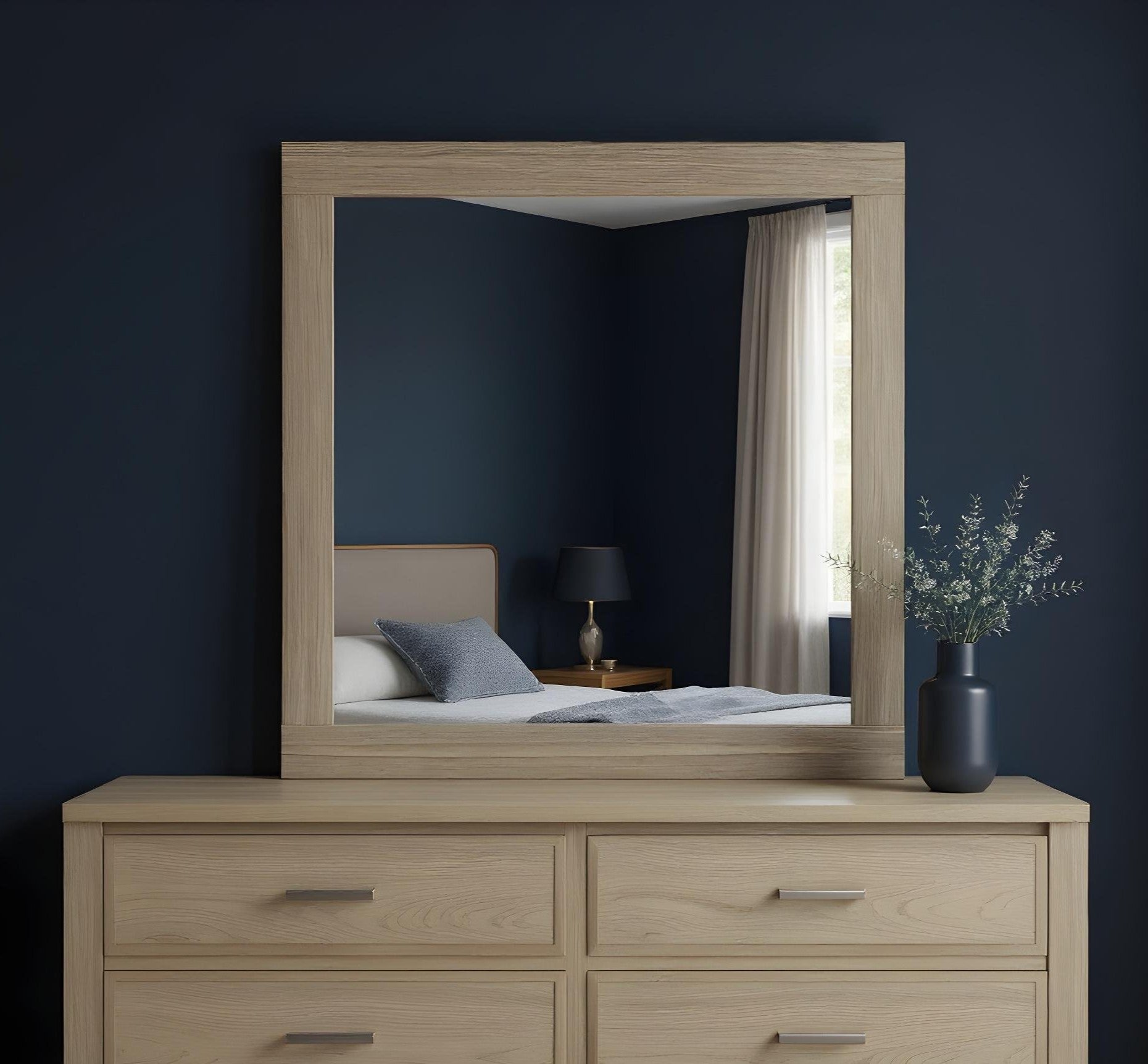 35 Natural Wood Square Frame Mounted Dresser Mirror