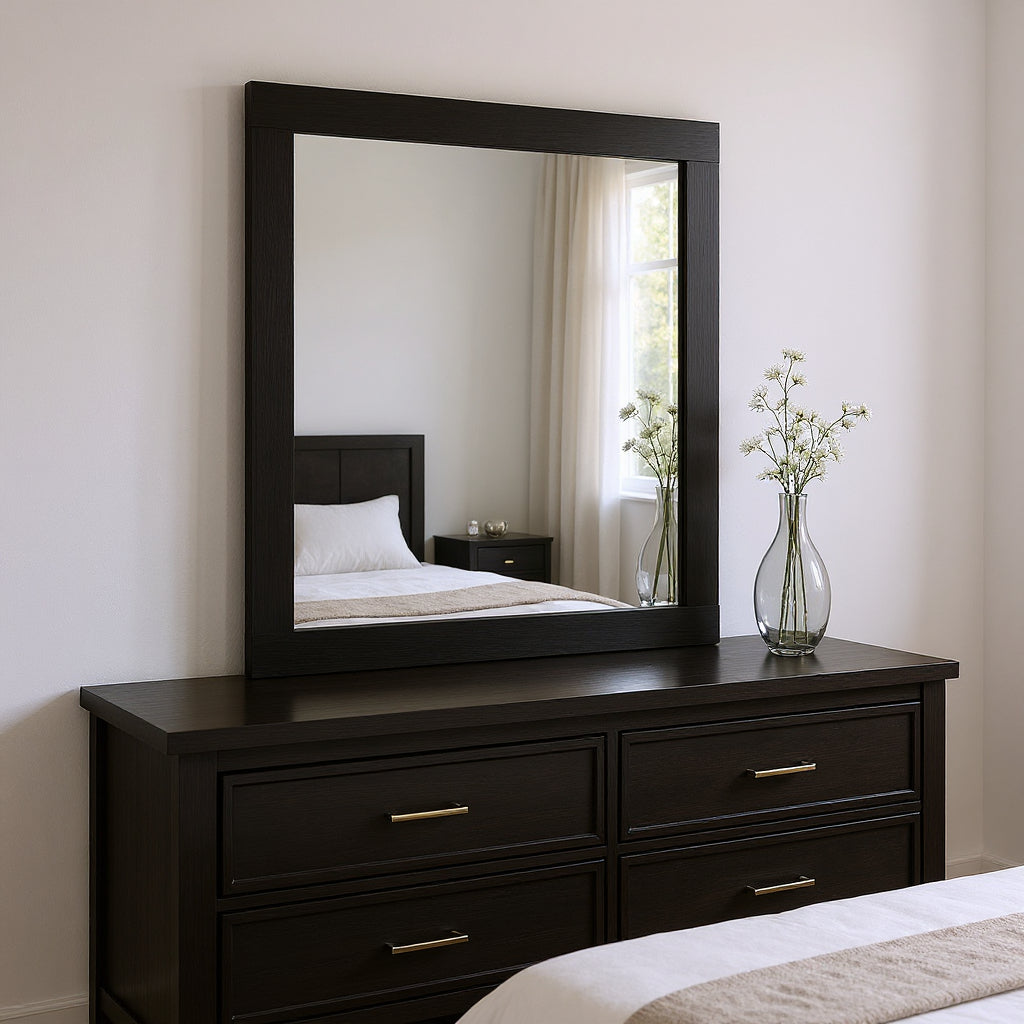 35 Black Wood Square Mounted Framed Dresser Mirror