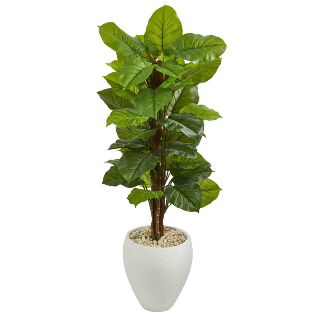 5 Large Leaf Philodendron Artificial Plant In White Oval Planter (Real Touch)