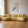 Mustard Boucle Modular Curved Three Piece Sectional With Toss Pillows