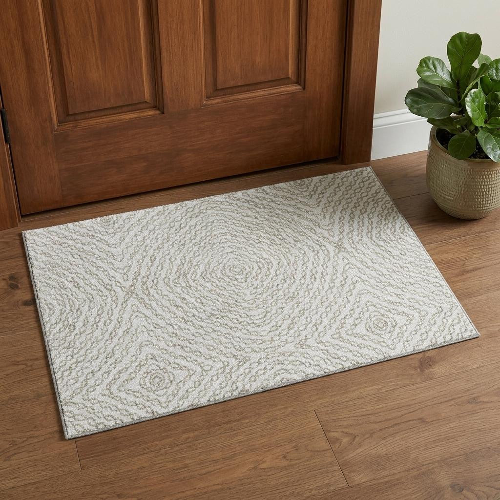 3 X 5 Linen And Ivory Geometric Washable Area Rug With UV Protection