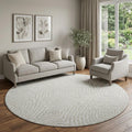 8 Linen And Ivory Geometric Washable Round Rug With UV Protection