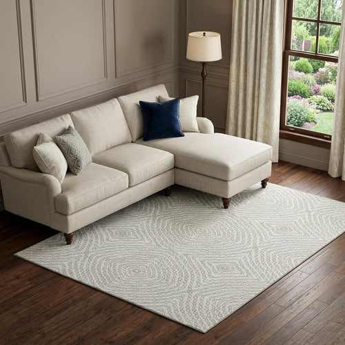 10 X 14 Linen And Ivory Geometric Washable Area Rug With UV Protection