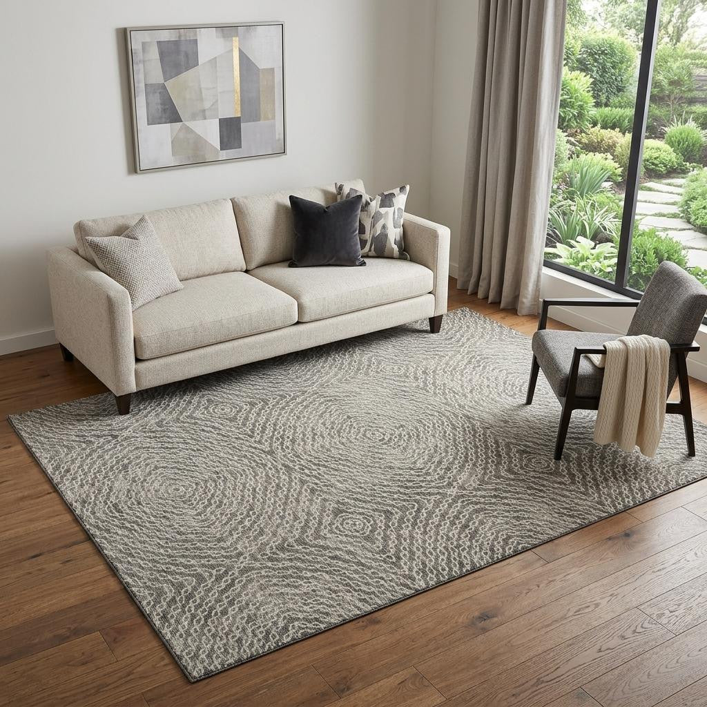 5 X 8 Coffee And Beige Geometric Washable Area Rug With UV Protection