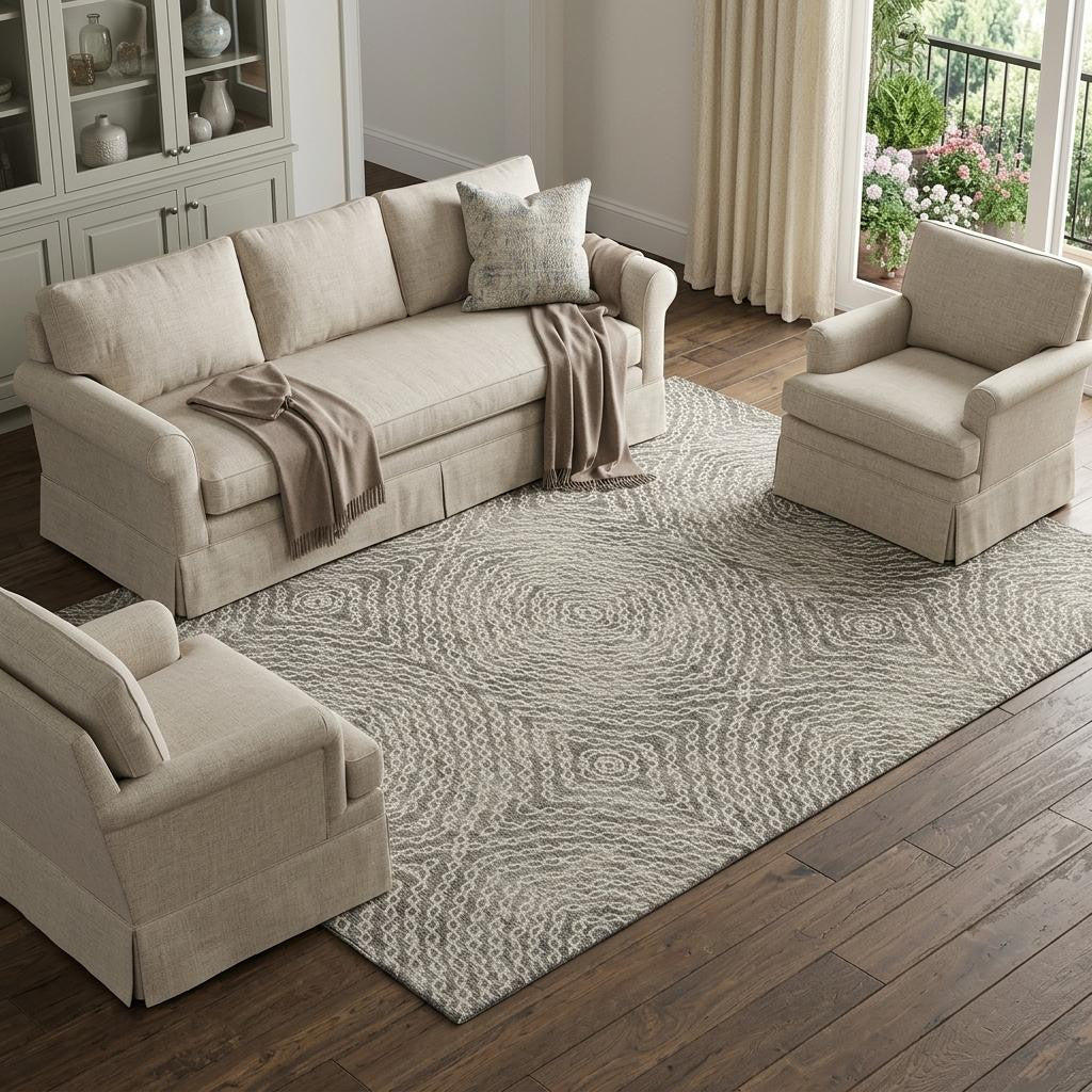 8 X 10 Coffee And Beige Geometric Washable Area Rug With UV Protection