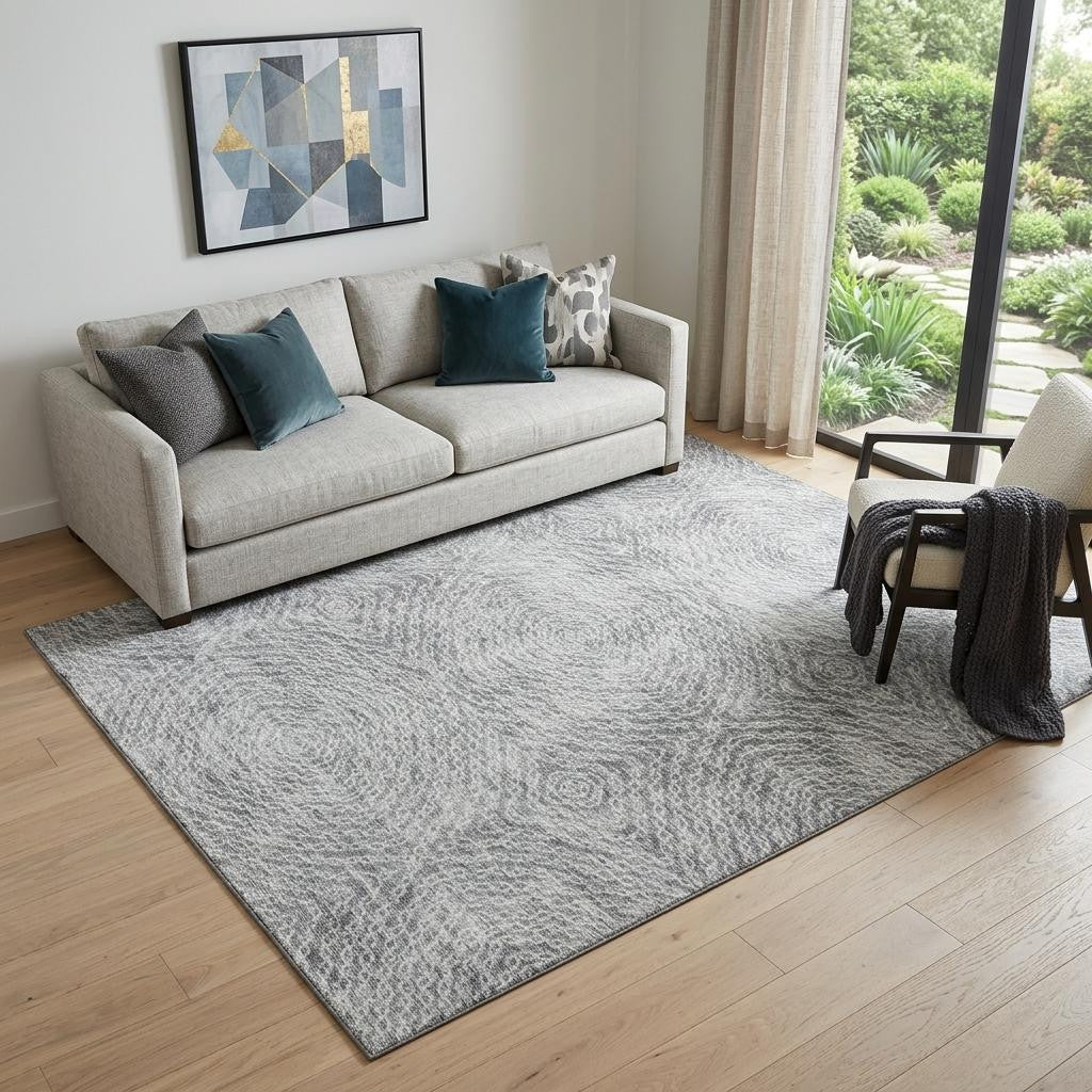 5 X 8 Ash Gray And Charcoal Geometric Washable Area Rug With UV Protection