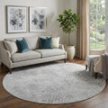 8 Ash Gray And Charcoal Geometric Washable Round Rug With UV Protection