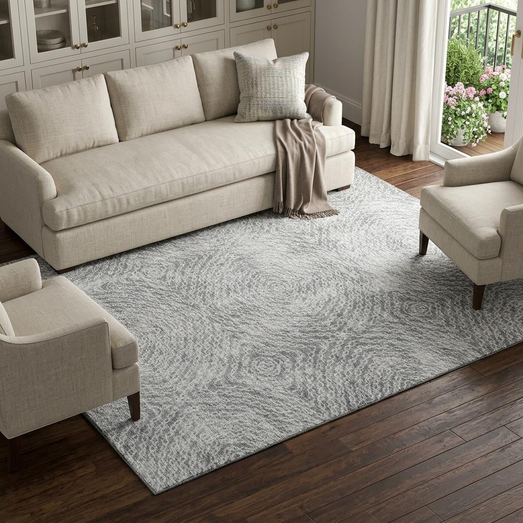 8 X 10 Ash Gray And Charcoal Geometric Washable Area Rug With UV Protection