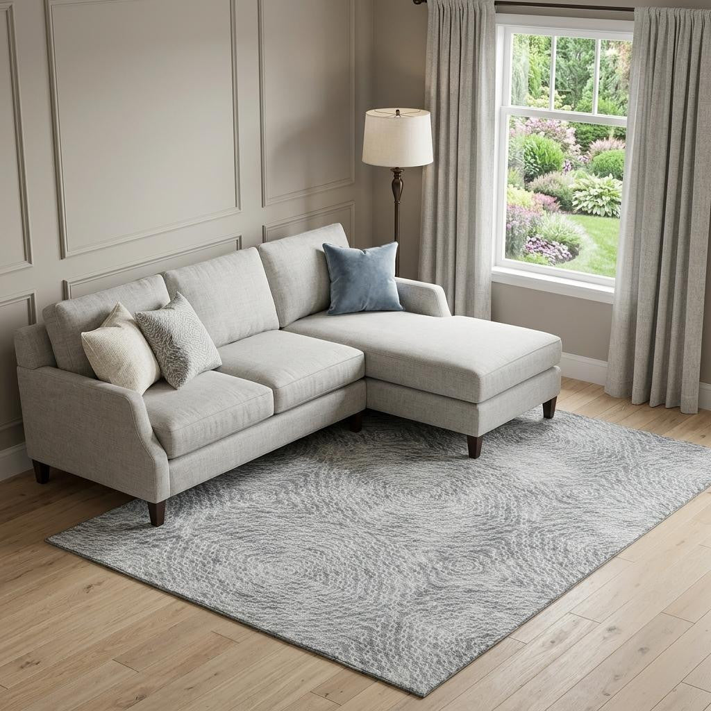 9 X 12 Ash Gray And Charcoal Geometric Washable Area Rug With UV Protection