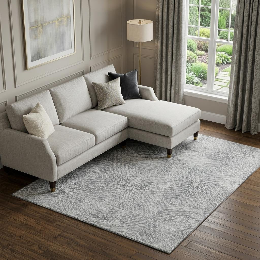 10 X 14 Ash Gray And Charcoal Geometric Washable Area Rug With UV Protection