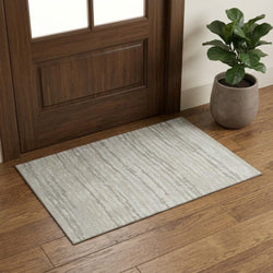 3 X 5 Ivory And Khaki Abstract Distressed Washable Area Rug With UV Protection