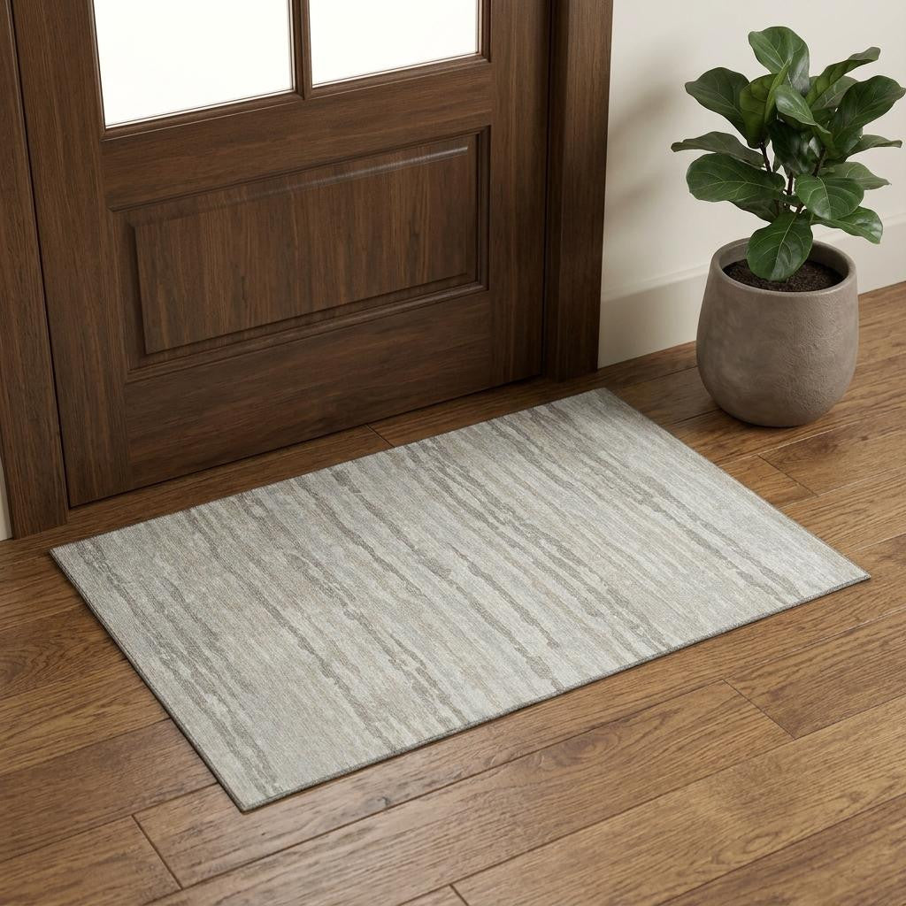 3 X 5 Ivory And Khaki Abstract Distressed Washable Area Rug With UV Protection