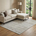10 X 14 Khaki And Ivory Striped Washable Area Rug With UV Protection