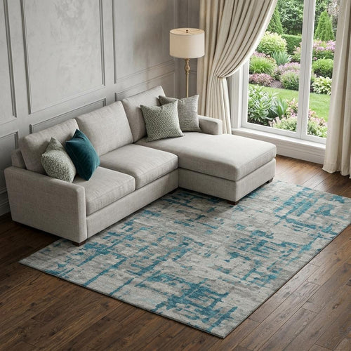 10 X 14 Persian Blue And Gray Abstract Distressed Washable Area Rug With UV Protection