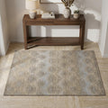 3 X 5 Brown Ivory And Sky Blue Chevron Distressed Washable Area Rug With UV Protection