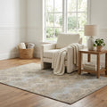 5 X 8 Brown Ivory And Sky Blue Chevron Distressed Washable Area Rug With UV Protection