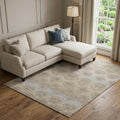 9 X 12 Brown Ivory And Sky Blue Chevron Distressed Washable Area Rug With UV Protection