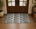 3 X 5 Graphite Ivory And Beige Chevron Distressed Washable Area Rug With UV Protection