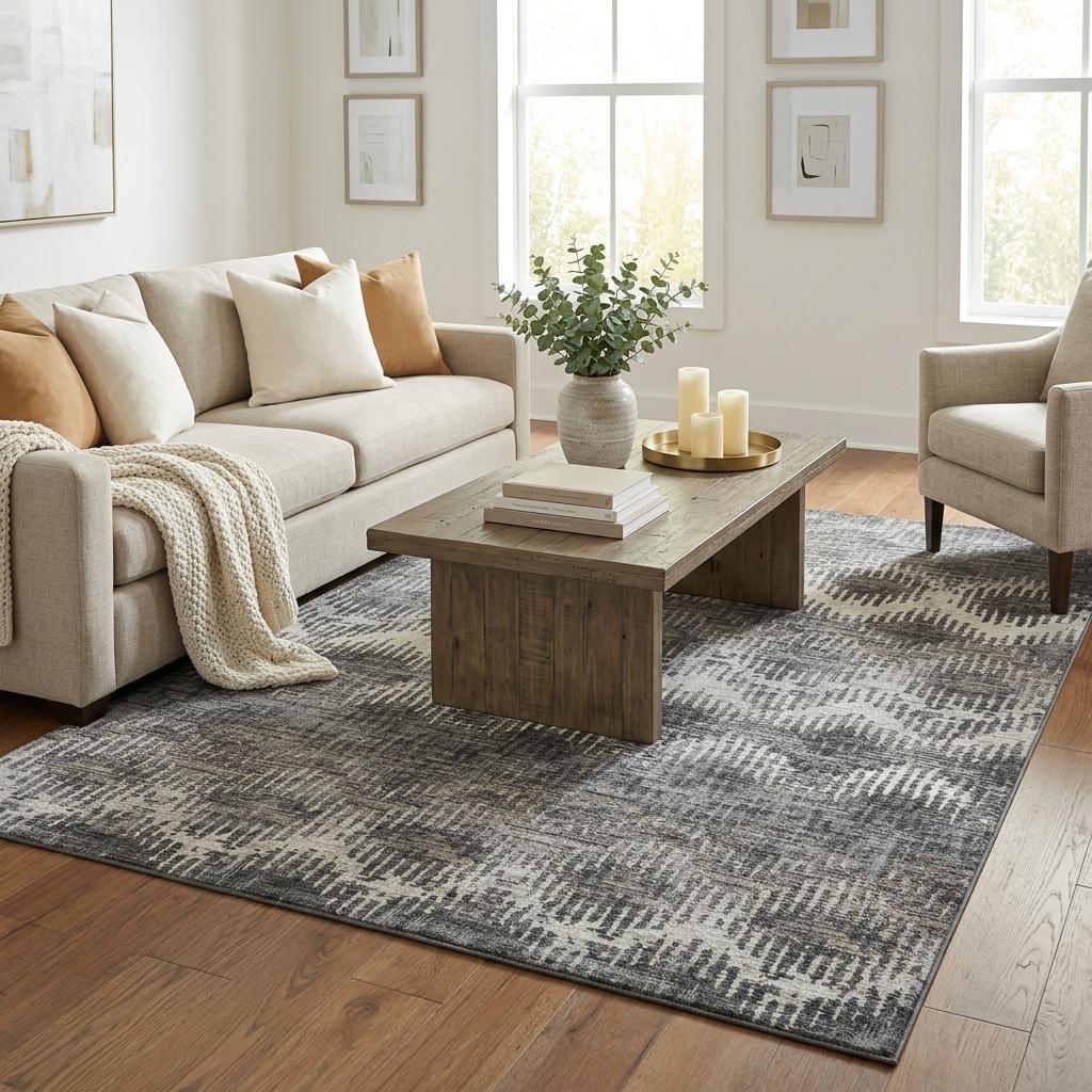 5 X 8 Graphite Ivory And Beige Chevron Distressed Washable Area Rug With UV Protection