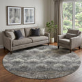 8 Graphite Ivory And Beige Chevron Distressed Washable Round Rug With UV Protection