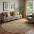 8 Burnt Sienna Gold And Gray Chevron Distressed Washable Round Rug With UV Protection