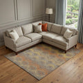 9 X 12 Burnt Sienna Gold And Gray Chevron Distressed Washable Area Rug With UV Protection