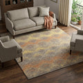 10 X 14 Burnt Sienna Gold And Gray Chevron Distressed Washable Area Rug With UV Protection