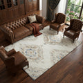 9 X 12 Linen Ivory And Blue Tribal Distressed Washable Area Rug With UV Protection