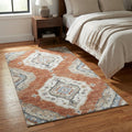 3 X 5 Terra Cotta Ivory And Blue Tribal Distressed Washable Area Rug With UV Protection