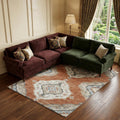 8 X 10 Terra Cotta Ivory And Blue Tribal Distressed Washable Area Rug With UV Protection