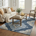 5 X 8 Blue And Ivory Tribal Distressed Washable Area Rug With UV Protection
